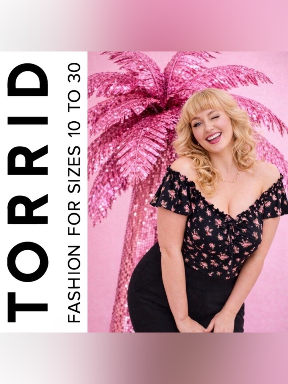 Torrid Retro Chic Off-Shoulder Black Floral Rose Flutter Sleeve Top, 2X, NWT!